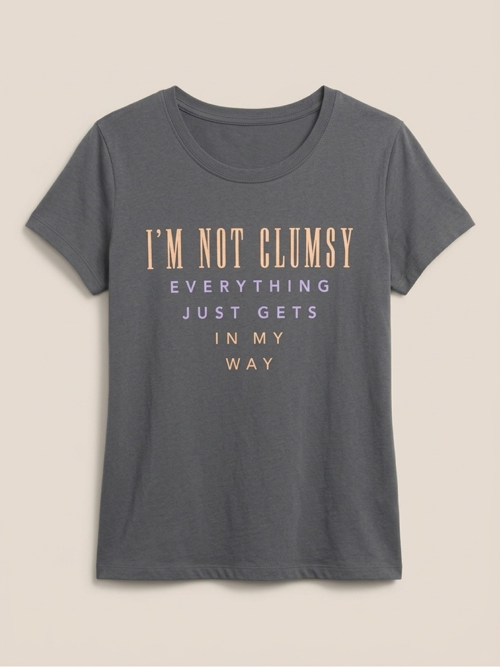 Wound Up Charcoal Graphic Tee with Peach and Lavender Print